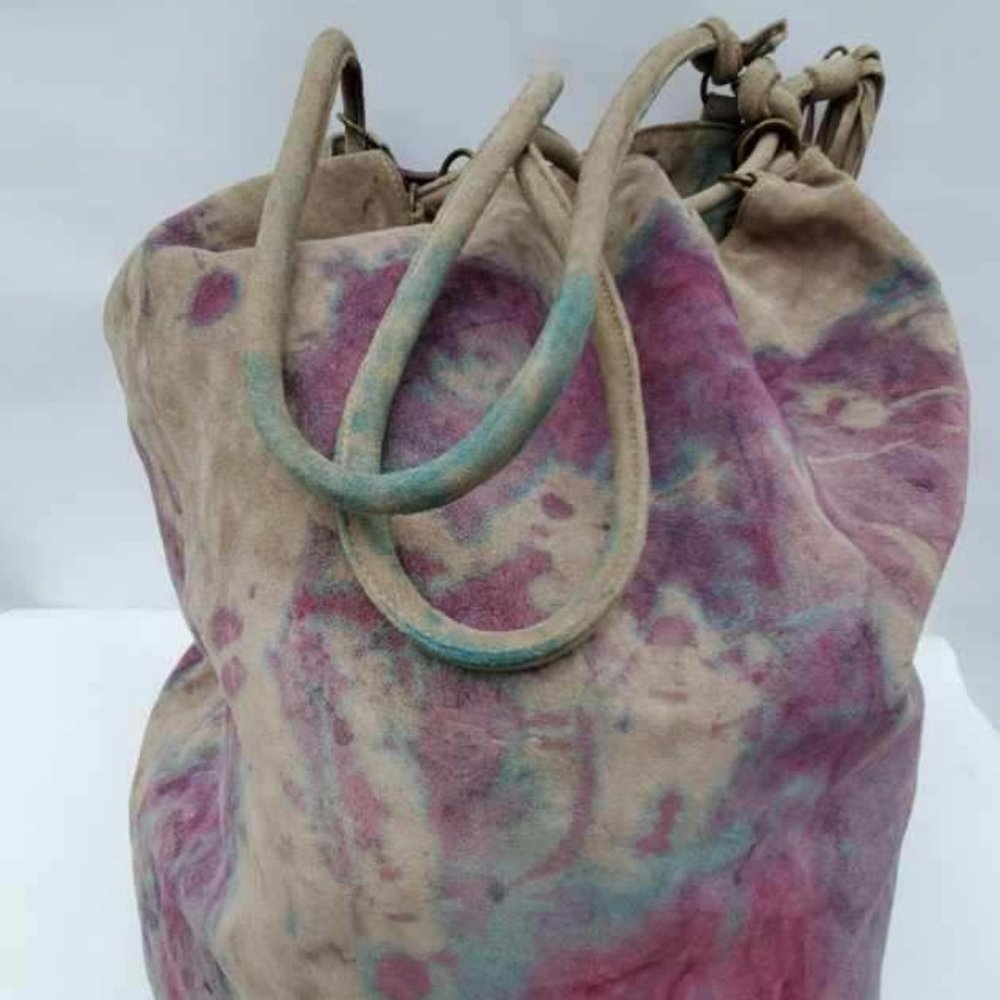 Prada XL suede Leather Bag backpack size tie dyed gray purple pink blue vintage - Picture 9 of 15